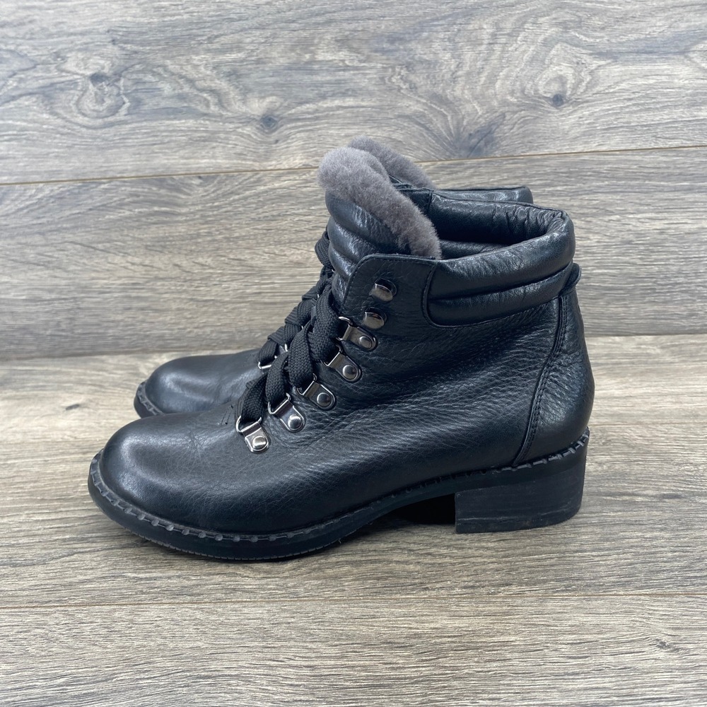 Gentle‎ Souls Kenneth Cole Black Leather Fur Lined Hiking Boots Women's Size 6.5